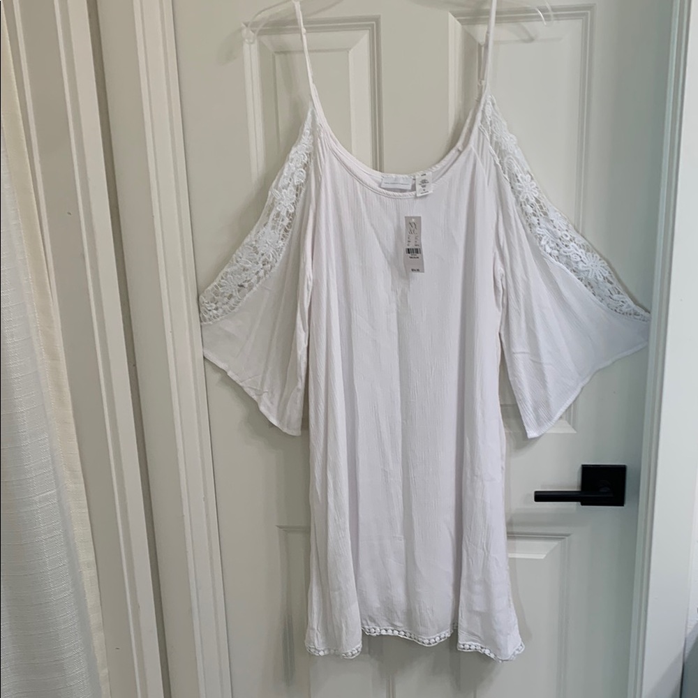 New York & Company White Lace Cold Shoulder Mini Dress/ Cover Up.